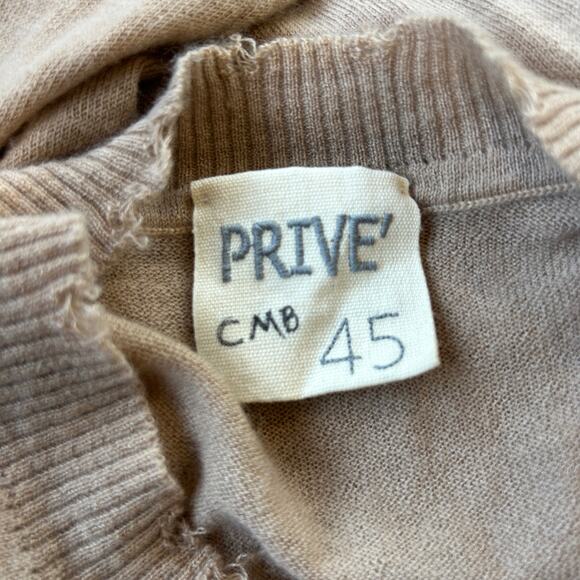 Prive 45 Cashmere? V Neck Sweater Large Tan Thrashed Designer Luxury Grunge Cozy - Picture 14 of 16